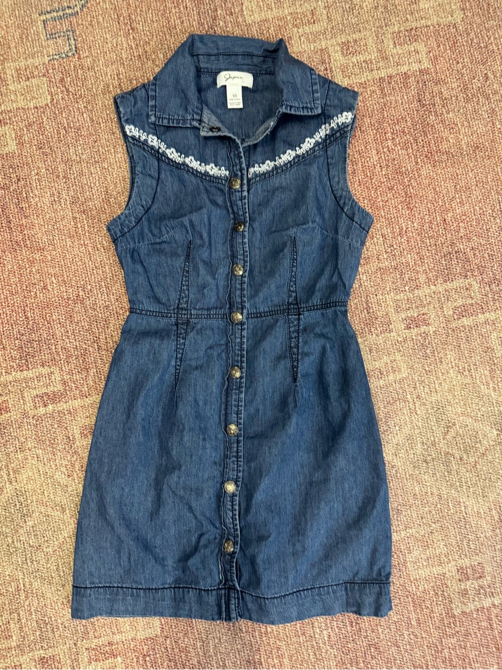Japna xs western sleeveless button down embroidered denim mini dress